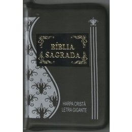 Bíblia Sagrada com Harpa Letra Gigante com Zíper Capa Preta